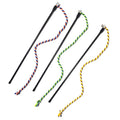 Three whips with colorful braided Indoor cat playing with interactive rope wand toy handles on a white background