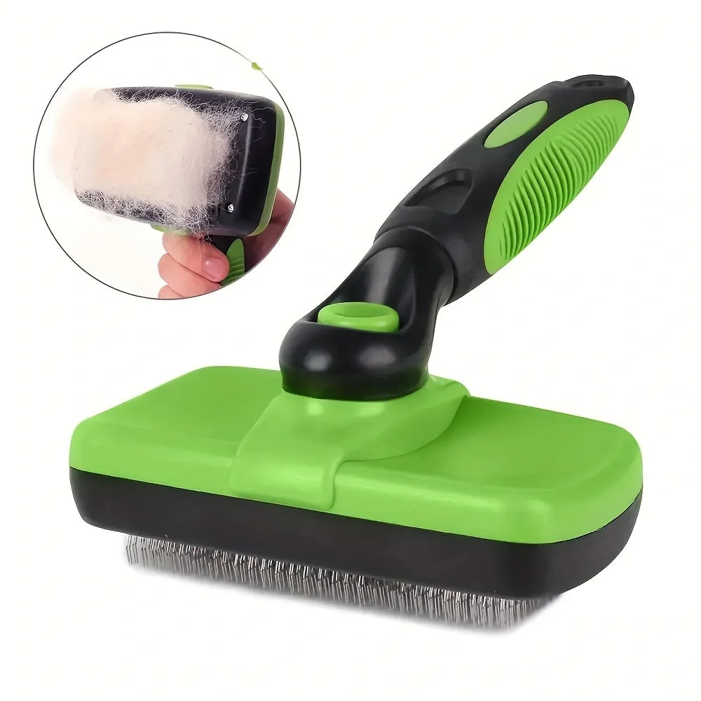Self-Cleaning pet hair removal brush for dogs and cats designed to remove loose hair and reduce shedding