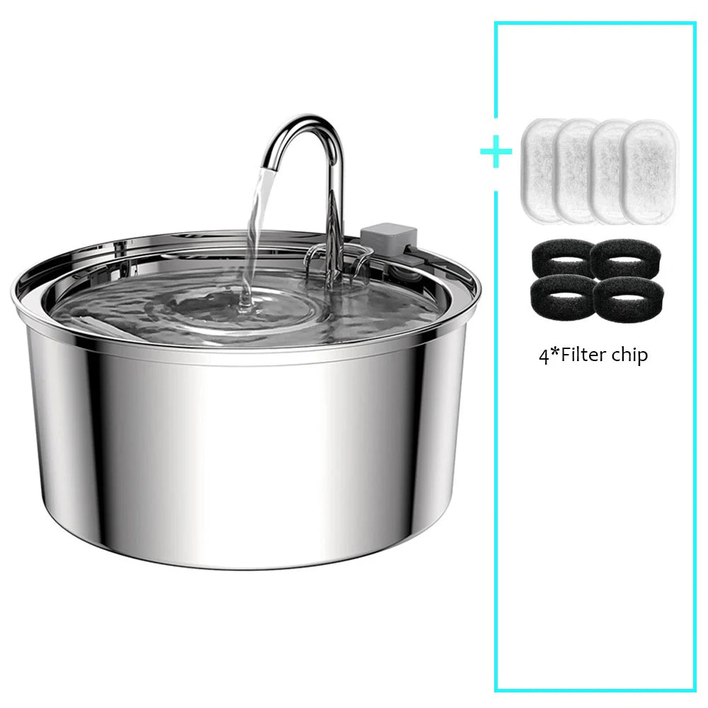 Stainless Steel Automatic Pet Water Fountain | USB Quiet Drinking Fountain with Filter for Cats & Dogs