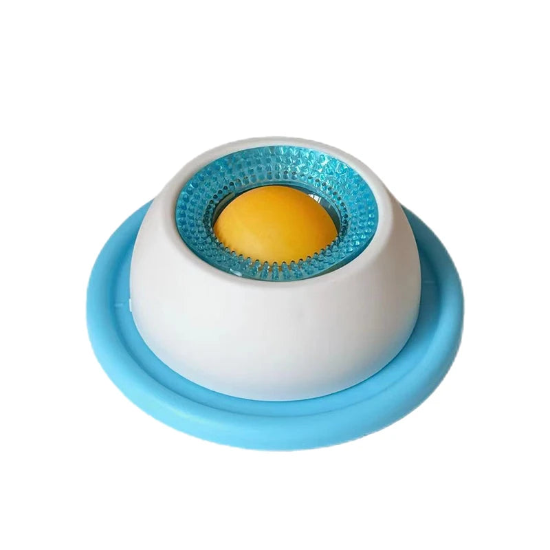 Blue pet licking plate slow feeder for dogs and cats.