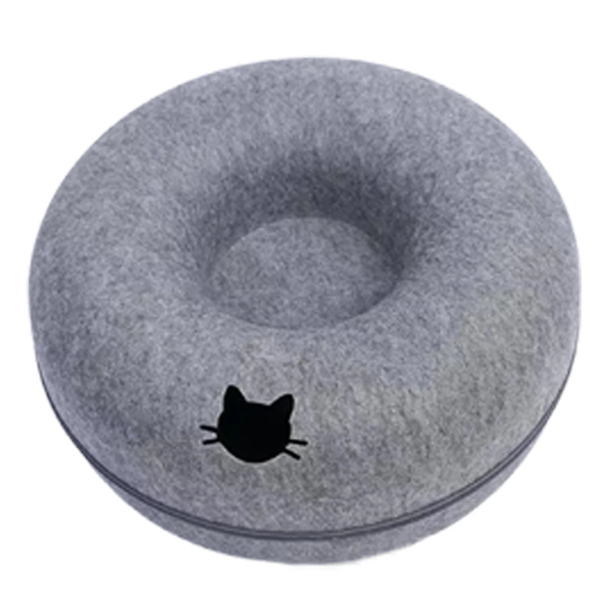 2-in-1 Felt Cat Cave Bed & Interactive Tunnel | Cozy Donut Hideaway for Cats & Small Dogs