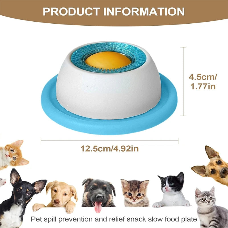 Interactive licking plate slow feeder with textured center and stable base for pet enrichment.