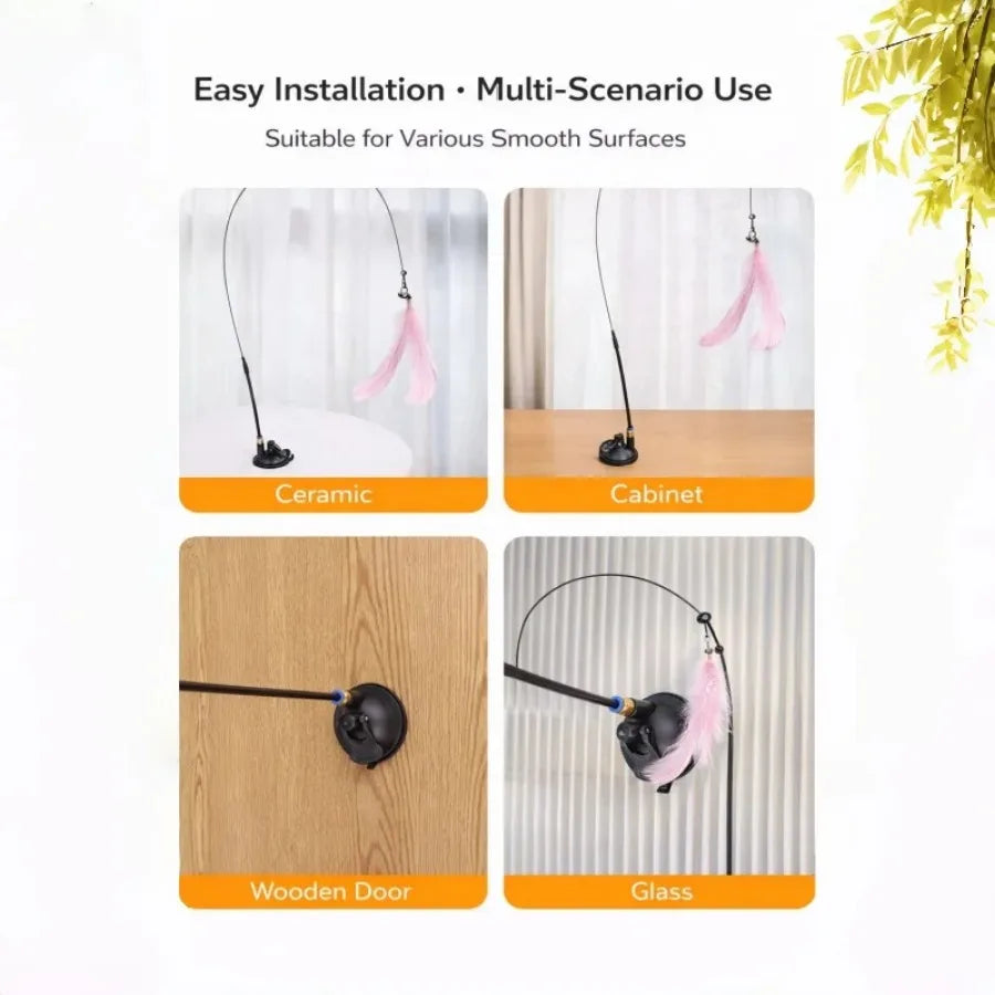 Cat Teaser Stick | Feather Rotating Funny | Steel Wire Long Pole | Self-Pleasure Interactive | Boredom Relief Toy For Cat Kitten