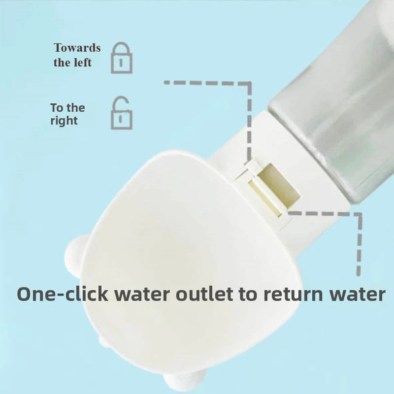 White water outlet with text and icons - portable water bottle for camping trips, walking and travel.
