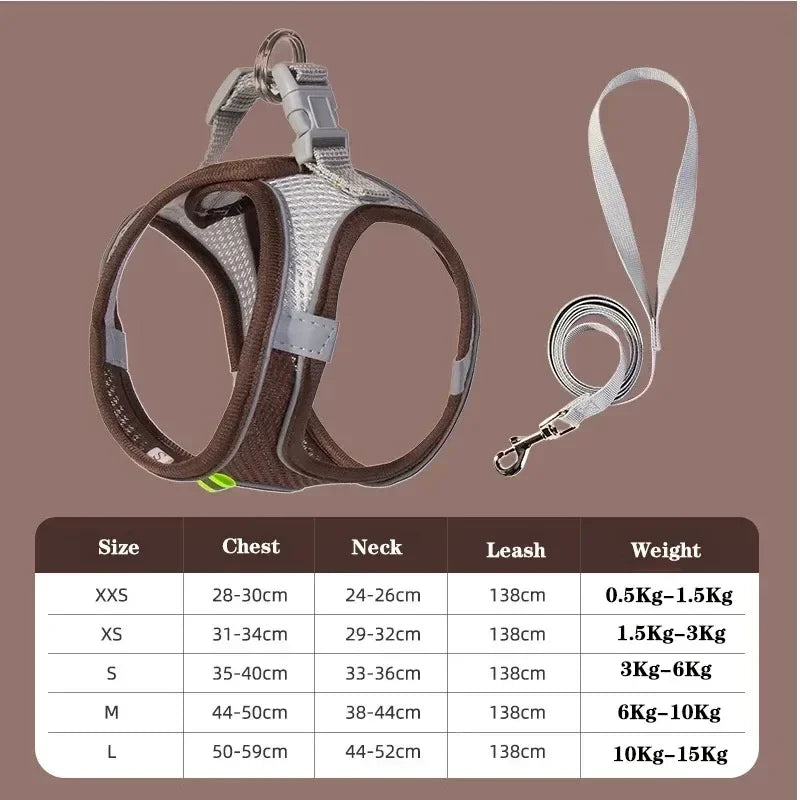 Soft mesh dog chest strap, suitable for training walks, adjustable dog vest, suitable for small and medium-sized dogs and cats